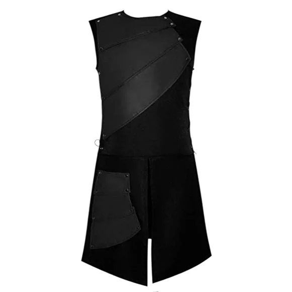 Goth tunic dress  long black corset sides size 3L pop over studded warrior - Picture 2 of 14